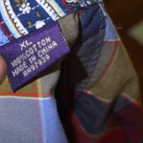 Alan Flusser Colorful Plaid Button Up Shirt Blue Paisley Cuffs & Accents Size XL - Picture 8 of 9